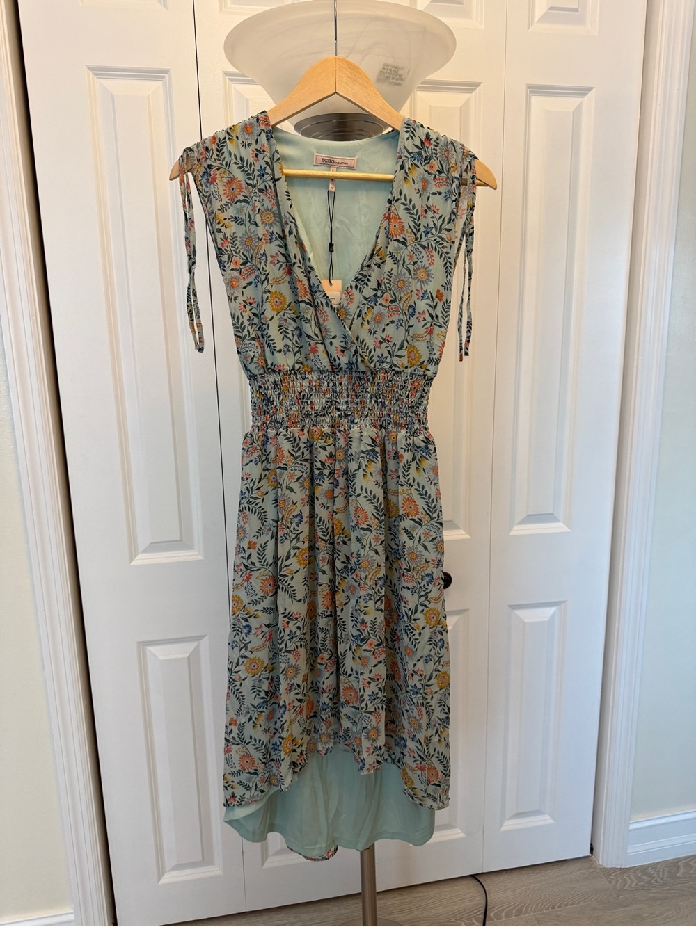 BCBGeneration Light Blue Floral High-Low Midi Dress